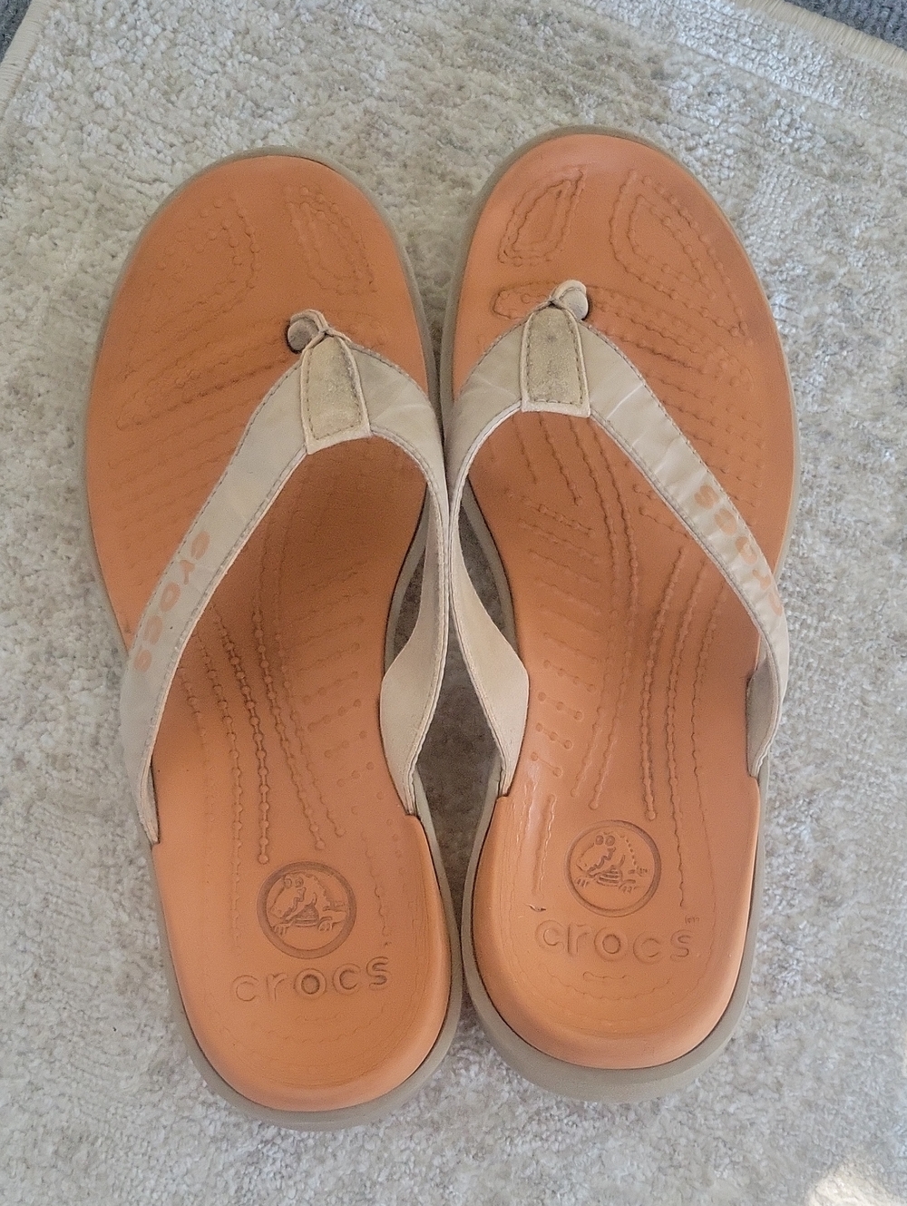 CROCS Mens Orange and Cream Flip Flop Sandals
